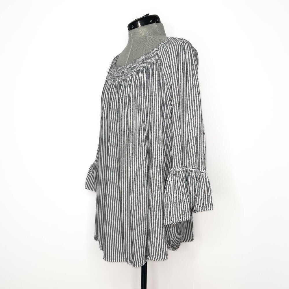 Terra & Sky Striped Off-the-Shoulder Smocked Boho Blouse - 1XL - Picture 3 of 9